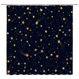 WANVYON Celestial Shower Curtain Cute Star Glitter Starry Sky Astrology Cosmic Planet Constellation Bathroom Decor Polyester Curtains with Hooks