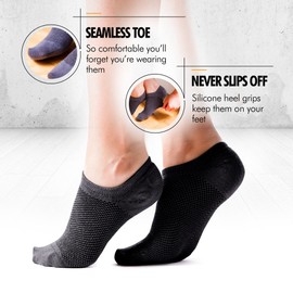 Bam&bü Women's Premium Bamboo Viscose No Show Casual Socks - 4 Pairs - Black - Medium 7.5-10