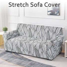 Couch Covers for Living Room Stretch Printed Furniture Sofa Slipcovers Patterned Washable Sofa Protector Large Size(White Leaf,3 Seater/Large 2 Seater)