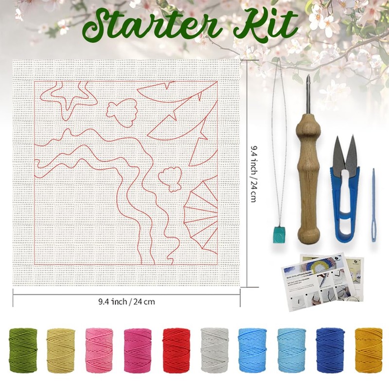 ORIGACH 2 Set Embroidery Punch Needle Kit with Frame, Summer