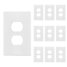 TG Mid-Size Screwless Duplex Wall Plate, Child Safe Receptacle Outlet Cover, Medium Size 1-Gang 4.88" H x 3.11" L, Polycarbonate Thermoplastic, UL Listed, SP-MS1-W10P, White (10 Pack)