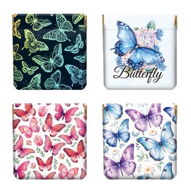 Peacoblue 4Pcs Small Leather Squeeze Coin Purse for Women-Butterfly Pattern Waterproof & Durable Change Pouch Mini Money Wallet,Best Gift for Adult Girls