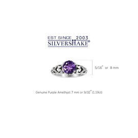 Silvershake 7MM Round Shape Gemstone 925 Sterling Silver Scroll/Filigree Victorian Style Solitaire Ring Jewelry for Women, 10, Sterling Silver Rhodium/White Gold & Antique Finishing, Amethyst