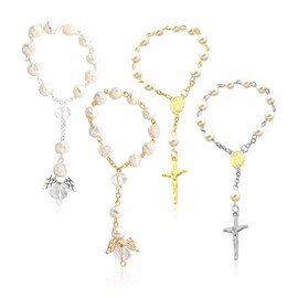 EPCDBBRT 2Pcs Angel Wings Bracelets and 2Pcs Cross Bracelets, Imitation Pearl Bracelets, Elegant Bracelets, Women's Bracelets, Clothing Accessories