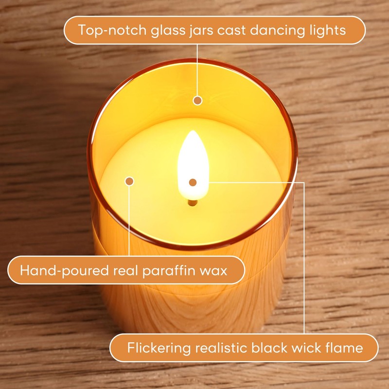 Girimax Gold Glass Flameless Votive Candles with Remote Timer, Real