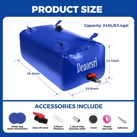 DEAORSRI Water Tank, Portable Large-Capacity Water Bladder - 63.4 Gallons/240L Foldable Design for RVs, Camping, Emergency Water Storage, Fire Prevention, and Agricultural Irrigation
