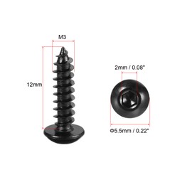 sourcing map Hex Socket Self Tapping Screws, M3 x 12mm Carbon Steel Wood Screw 200pcs