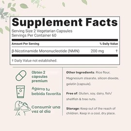 Micro Ingredients NMN 200 mg por porción | 120 cápsulas vegetales – 60 porciones | Forma mononucleótida de nicotinamida de fácil absorción | Precursor