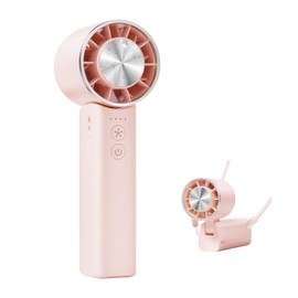 Sowmow Hand Held Fan - 4 Speeds Adjustable 4800mAh,Foldable,Lightweight Neck-Worn Design,Beach Vacation Essentials,Portable Fan for Travel,Cooling for Camping Outdoor and Indoor - Pink