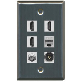 RiteAV - 3 HDMI 1 Port Coax Cable TV- F-Type 1 Port Toslink 1 Port Cat5e Ethernet Wall Plate - Stainless Steel