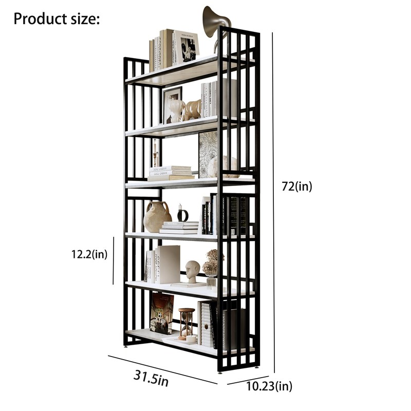 BUZUEY 6 Tier Bookshelf,72in Tall Bookcase for CDs/Movies/Books, Home Office