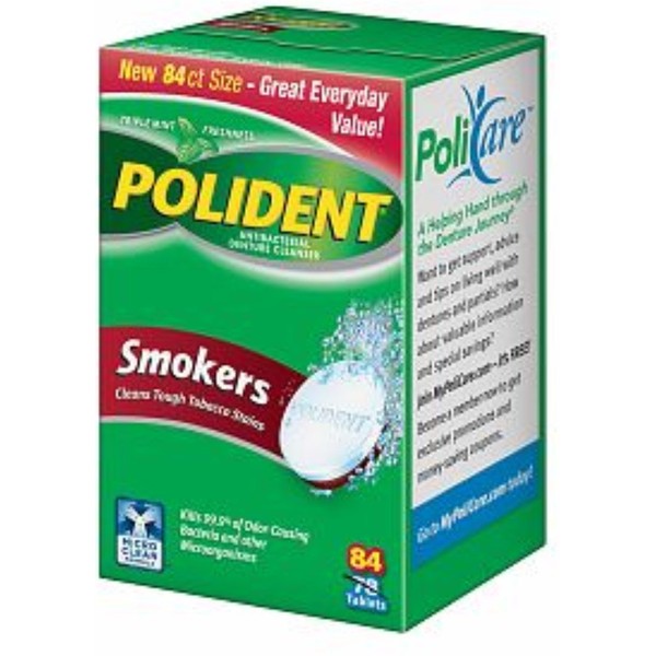 Polident Smokers, Antibacterial Denture Cleanser 84 ea (Pack of 3)