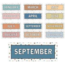 Whaline 12Pcs Months of The Year Bulletin Board Set Boho Color Monthly Headliners Calendar Month Headers for Classroom Decoration