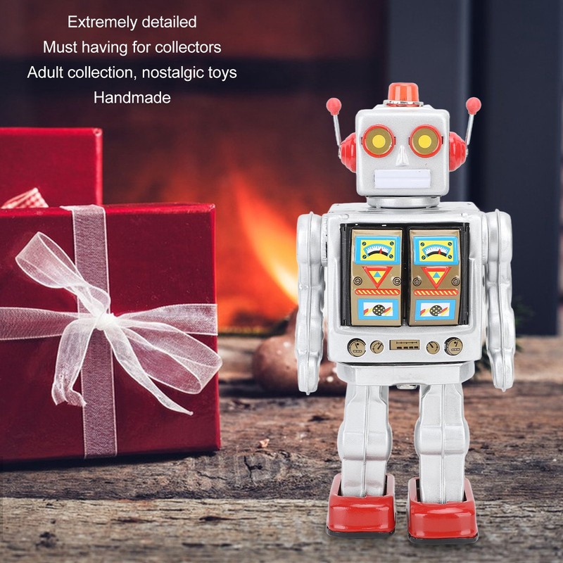 Metal Tin Robot Toy Retro Electric Rotating Figures Model Adult