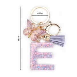 Initial Keychain, Letter Keychain with Butterfly & Tassel,Cute Purple Keychain for Women & Girls,Bag Charm,Bling Key Chain Gift for Friends, Sisters, Moms for Birthdays,Valentine's, Graduations, E, E