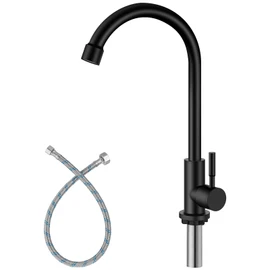Aolemi Cold Water Only Kitchen Faucet Black 304 Stainless Steel Sink Faucet High Arc Faucet
