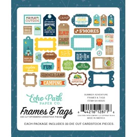 Echo Park Paper Company Summer Adventure Frames & Tags ephemera, teal, brown, red, navy, green, orange
