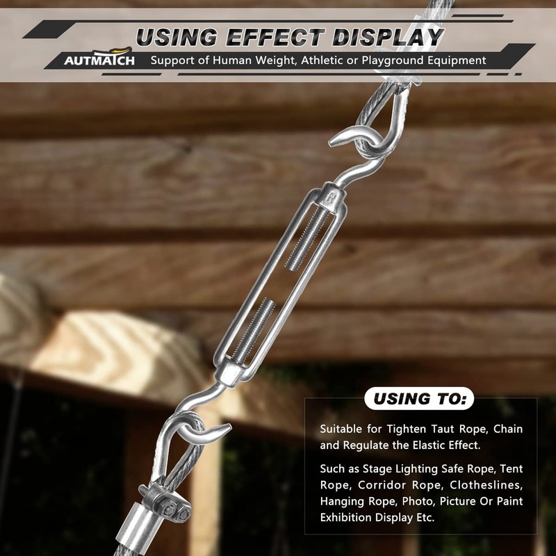 AUTMATCH M6 Turnbuckle Hook and Hook, Turnbuckle 304 Stainless Steel,
