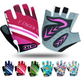 Kids Cycling Gloves Half Finger Gel Padded Non-Slip Breathable, Junior Glove Girls Boys Fingerless Adjustable for Mountain Bike Running Riding Sport Outdoor Biking Skating (Pink, X-Large)