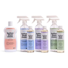 Better Than Clean™ Family Bundle Pack – Plant-Based, Fragrance Free, Non-Toxic Cleaners for Dishes, Surfaces, Stone, Bath & Shower – 4x 8oz Concentrates, Refillable