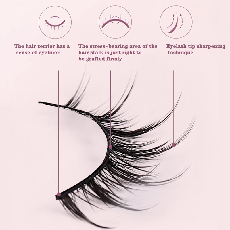 Natural False Eyelashes, Manga Lashes with Clear Band, Spiky Wispy