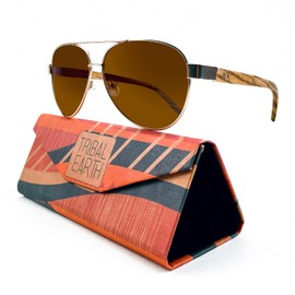 TRIBAL EARTH Wood Sunglasses Polarised for Men and Women with UV Protection | Polarised Lens | Aviator | Foldable Carry Case | Sport | Driving | Fishing | Golf