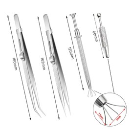 GIONAR 2 Piece Stainless Steel Jewellery Tweezers Set, Including Piercing Ball Pliers, Prong Tweezers and Diamond Holder, Pick Up Tool, Precision Tool for Jewellery Making and Repair