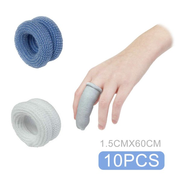 TOOLSTAR Pack of 10 Finger Bandages, First Aid Bandages, Finger Bobs, Cot Beds, Buddy Dressings, 15 x 600 mm, for use under a finger bed, Blue