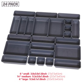 Set of 24 Interlocking Desk Drawer Organizer Tray Dividers Plastic Shallow Narrow Drawers Organizers Separators Storage Bins Container for Kitchen Bathroom Makeup Office Vanity Bedroom Dresser