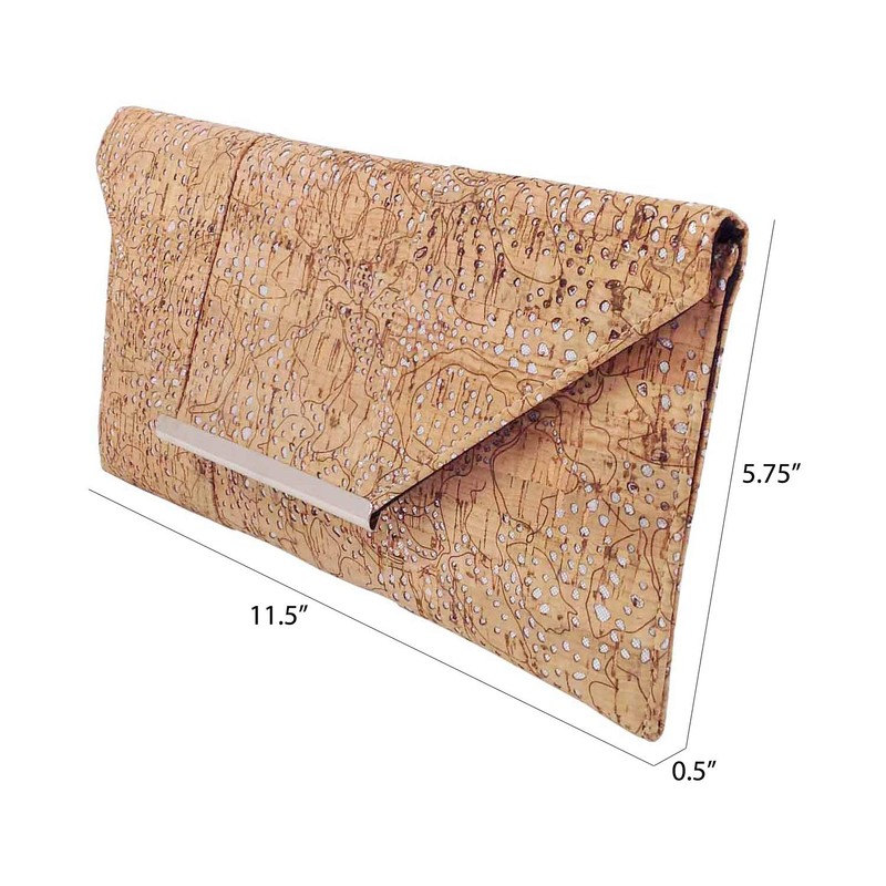 Unique Pattern Laser Cut Cork Envelope Clutch, Silver Medium