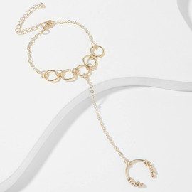 Inateannal Boho Finger Ring Bracelet Gold Beads Ring Bracelet Hand Chain Slave Bracelet O Ring Hand Harness Accessories for Women Girls, Stone