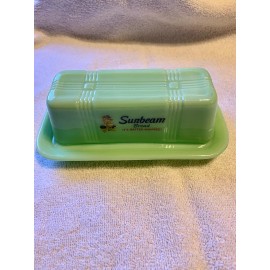 Sunbeam JADEITE GLASS SUNBEAM COVERED BUTTER DISH, Depression Style, Vintage, Farmhouse
