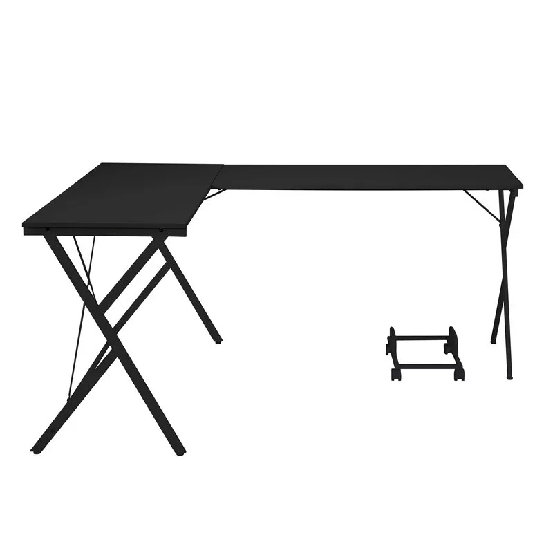 Bowery Hill Modern Wood/Metal L-Shaped Computer Desk in Black