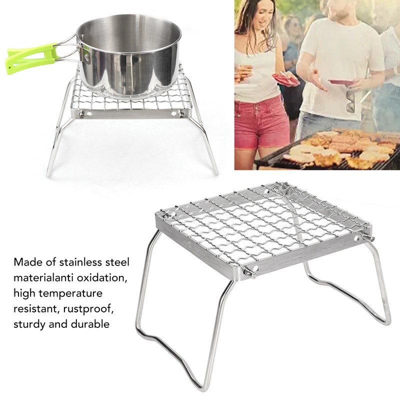 Portable Campfire Grill Silver Mini Folding Grill Rack Stainless Steel