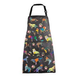MBMSO Dog Grooming Apron Dog Kitchen Cooking Apron Dog Lover Gift for Groomer Waterproof Apron Colorful Dog Apron with Pocket (LOVE Dog Apron-black)