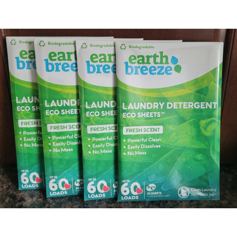 Earth Breeze Laundry Detergent Sheets Fresh Scent Lot 4 X