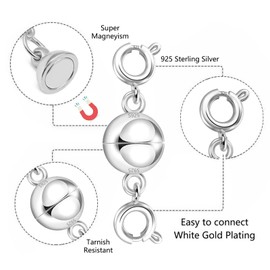 ALEXCRAFT Magnetic Necklace Clasps Sterling Silver 925 Ball Connector Clasps Bracelet Anklet Necklace Extender DIY Jewelry Making Supplies