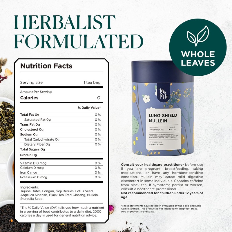 Tea Facto Lung Shield* Mullein Tea Bags - Whole Leaves