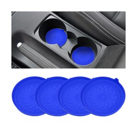 AUCELI Car Cup Holder Coasters, 4PCS Non-Slip Silicone Vehicle Insert Water Bottle Mat, Spill-Proof Automotive Interior Drink Protection Pad Accessories, Universal for SUV, Sedan, Truck (Blue)