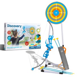 Discovery Kids Bullseye Outdoor Archery Set with LED Target Light-Up Toy Night/Day Activity Includes 4 Arrows, Quiver with Strap, 1 Bow for Ages 6+ and Older