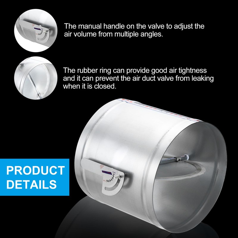 PATIKIL 10" HVAC Duct Manual Volume Damper, Metal Adjustment Airflow
