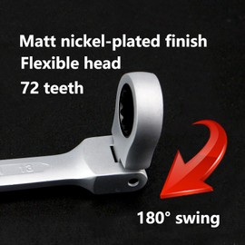 Aoktorkit 13mm Flex-Head Ratchet Spanner, 2 Pcs Matte Metric Ratcheting Wrench, Professional Repair Tool, 72 Teeth, High Carbon Steel Spnners for DIY Bicycle and Home Maintance