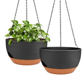 Lucieblessdesign Hanging Planters for Outdoor Indoor Plants, 2 Pack 12 Inch Hanging Basket Plants Outdoor, Self Watering Hanging Planter with Plant Hanger for Garden Home Decoration (Black)