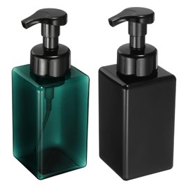 uxcell 4PCS Square Empty Foam Pump Bottle, 450ml Travel Foam Soap Dispenser Empty Refillable Plastic Pump Bottle for Lash Shampoo, Hand Soap, Facial Lotion(9" Blue/Black)