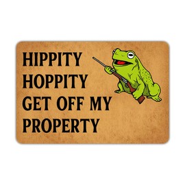 Weilon Hippity Hoppity Get Off My Property Entrance Door Mat Funny Welcome Rubber Non Slip Backing Mat for Indoor Outdoor 23.6 in(W) X 15.7 in(L)