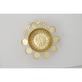 Decorative Metal Bowl with Diya Design, Golden colour,Uruli, urli with bowl, /Candle Festive Decor urli/urli with stand -Event/wedding/Diwali/Christmas decoration (Peacock urli)
