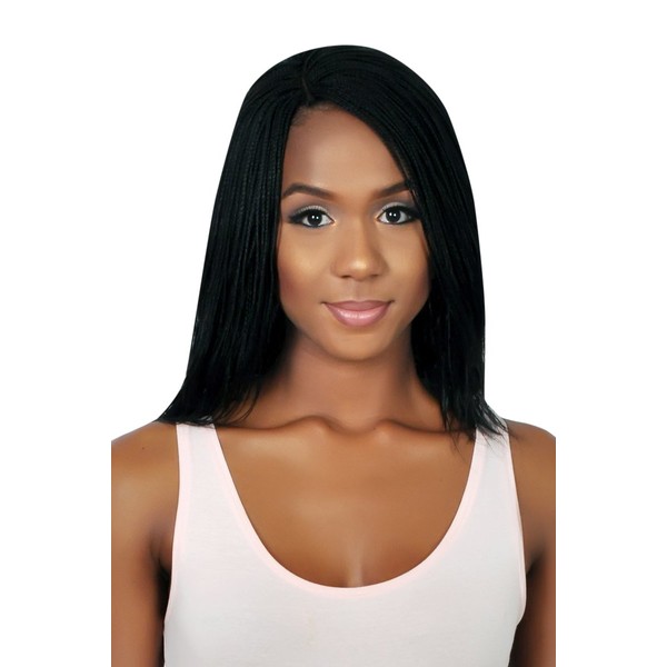 WOW BRAIDS Braided Wigs, Micro Million Braid Wig - Color 1 - 12 Inches. Synthetic Hand Braided Wigs for Black Women.