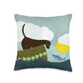 Chocolate Lab On the Lake In A Canoe Meets A Fish Throw Pillow