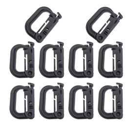 Guifeng 10PCS Tactical D Ring Lock Buckles Press Activated High Strength Plastic Hook Fasteners with Locking Device and Zippered Pouch Mountaineering Hook Buckles for Camping and Hiking Backpacks