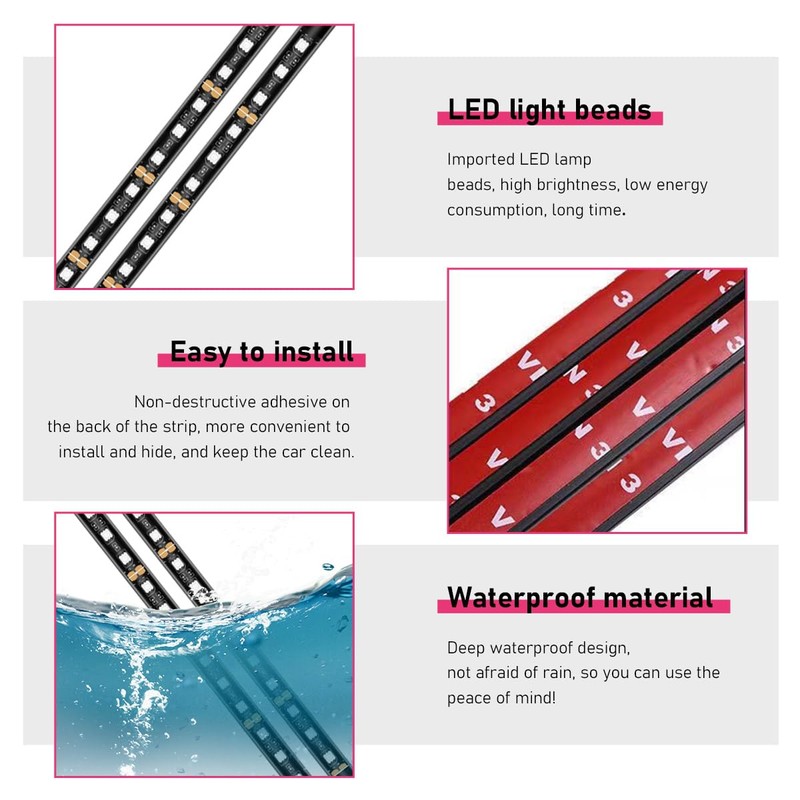 Sylvil Car LED Strip Light, 24 LEDs RGB Neon Interior